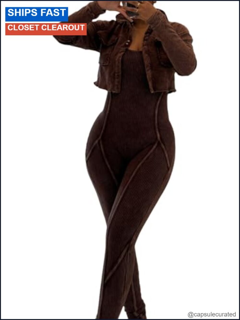LAJIOJIO 2 Piece Bodycon Jumpsuit Set with Cropped Jacket Party Outfit